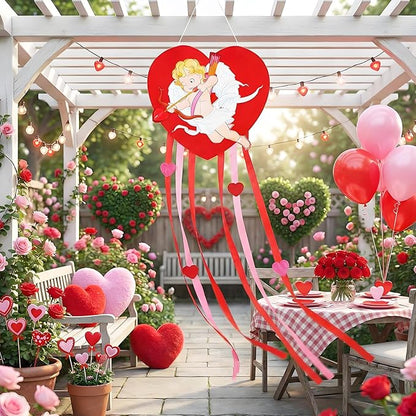 Soulchen Valentine's Day Heart Windsock for Outside 40'' Cupid Windsocks for Valentine's Day Decorations Hanging Cupid for Farmhouse Garden Home Yard Decor