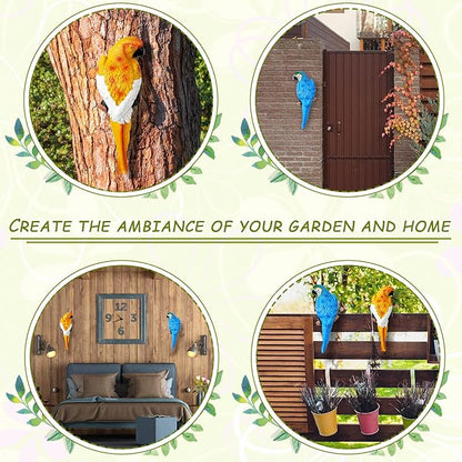 Jetec Parrot Decor Outdoor Tiki Bar Decor Large Realistic Parrot Statues Outside Lifelike Bird Sculptures Garden Patio Yard Lawn Figurines for Tropical Animal Tree Wall(2 Pcs,Blue, Yellow)