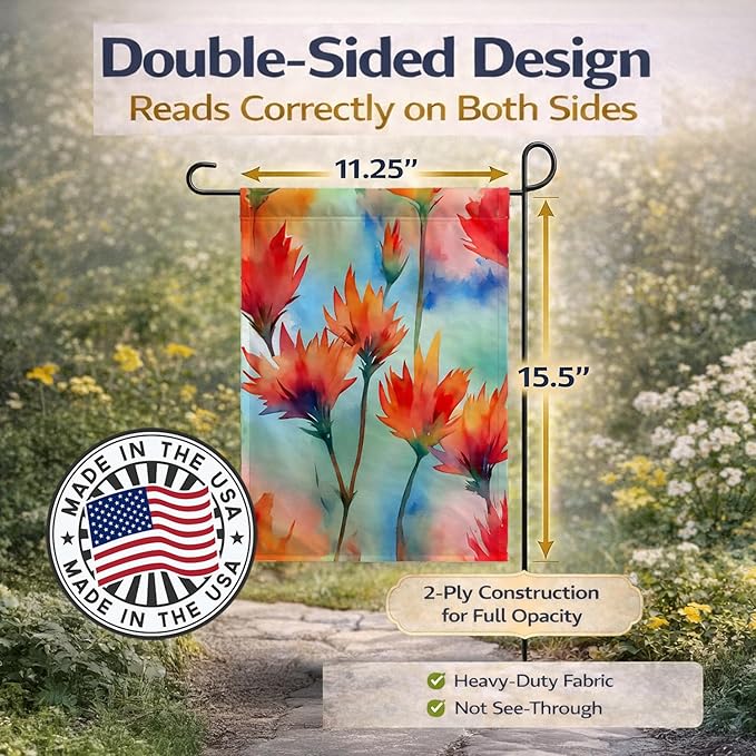 Caroline's Treasures Wyoming Indian Paintbrush in Watercolor Garden Flag Mailbox Flag Decorative Yard Flag Banner Outside Patio Artwork Yard Flower Beds, Garden Size, Multicolor