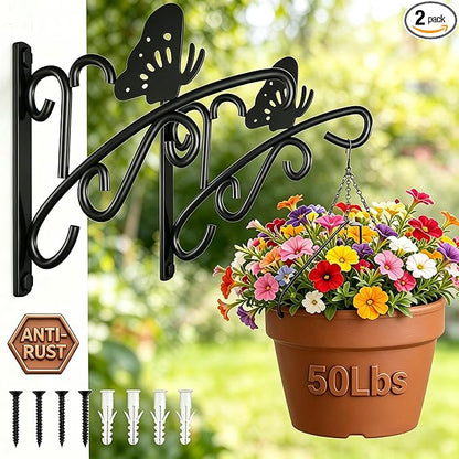 AMAGABELI GARDEN & HOME 2 Pack Hanging Plant Hanger Outdoor 11 inch Metal Hanging Brackets Fence Wall Hooks for Flower Baskets Bird Feeders Lanterns Wind Chimes Rust-Resistant Black
