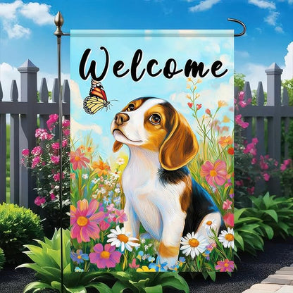 BlissYard Welcome Garden Flag Double Sided 12x18 Inch Cute Beagle Dog Flowers Seasonal Spring Small Flags For Outside Outdoor Decor Yard Farmhouse Holiday Spring Summer Decorations Yard Flags