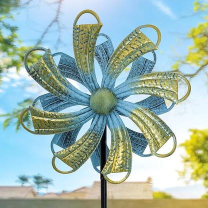 54” Metal Wind Spinner Outdoor Decor, Double Layer 360° Rotating Kinetic Sculpture, Rustproof Weather-Resistant Yard Art for Patio Lawn, Wind Spinners for Yard and Garden (Bronze)