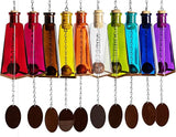 Blue Ridge Mountain Gifts Pyramid Bottle Wind Chime for Garden & Porch Decor w/Cooper Accent, Stained Wooden Ball, & Colorful Glass Bottles - Ideal for Wind Chime Lovers (Set of 10)