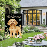 IVN Summer Poodle Dog Garden Flag 12x18 Inch Welcome Poodle Butterflies Wildflowers Double Sided Yard House Flag Seasonal Outdoor Decoration for Outside Home Front Door Lawn Porch Patio Spring Decor