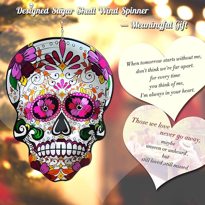 Fonmy Kinetic 3D Metal Garden Wind Spinner Quality Hanging Ornament for Home and Garden 12inch Mandala Daisy Sugar Skull Wind Spinners