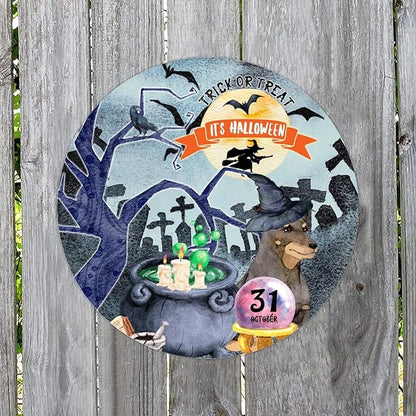 Retro Metal Sign 12"x12",Happy Halloween Scary Night Grave Witch Bats Trick Or Treat Dog Aluminum Tin Metal Sign for Home Living Room Bedroom Garden Farm Patio Decor Wall Art Poster
