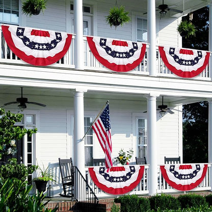 2.5x5 FT American Fan Flag Set of 10, 4th of July Pleated Patriotic Decor with Rust-Free Grommets, Polyester Bunting for 4th of July, Home Yard Patio Holiday Decoration 250th Anniversary