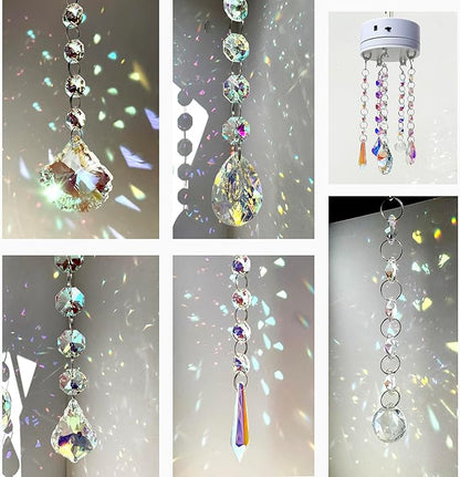 Automatic Rotating Suncatchers for Windows Hanging, Crystal Auto Rotating Rainbow Maker for Window, Clear Crystal Prism Sun Catcher, Easter Gift, Gift for Mom, Home Decor(Color-style1)
