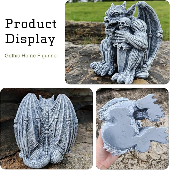 Gargoyle Sculpture Figurine,Gothic Stone Decor Statue,Indoor Patio Yard Lawn Porch Decor, Gothic Sculpture Ornament