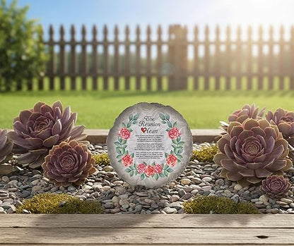 Magnolia Garden 10-Inch Reunion Heart Decorative Stepping Stone – Memorial Poem Resin Garden Tile – Pink Watercolor Rose Sympathy Outdoor Accent