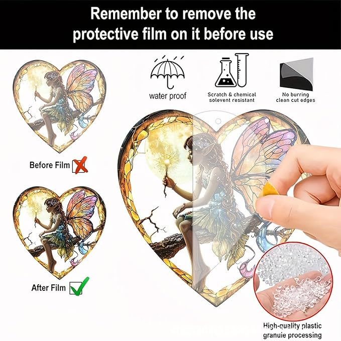 Flower Fairy Acrylic Window Hanging, Stained Glass Suncatcher, Holiday and Christmas Decorations, Heart Shaped Elf Girl Art, Chroma