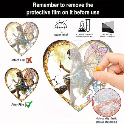Flower Fairy Acrylic Window Hanging, Stained Glass Suncatcher, Holiday and Christmas Decorations, Heart Shaped Elf Girl Art, Chroma