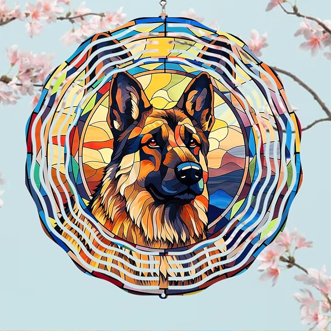 German Shepherd Dog Wind Spinners Outdoor Dog Memorial Gifts, 3D Metal Kinetic Hanging Garden Wind Spinner, Spinner Decor, Wind Sculptures for Outdoor & Indoor, Window, Yard Decor (German Shepherd 2)