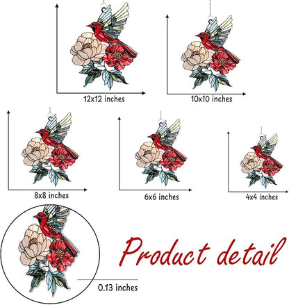 Cardinal Acrylic Suncatcher, Boho Suncatchers for Window Hanging Ornament, Stained Glass Effect Indoor Outdoor Garden Decor for Memorial, Gifts for Mother's Day, Mom, Grandma, Wife, Women