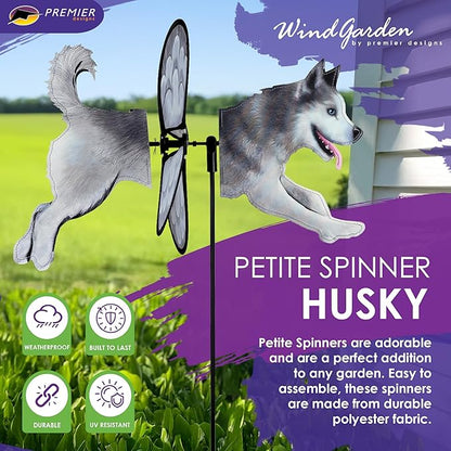 Premier Kites Petite Spinner Husky – Whimsical Wind Spinner for Yard & Garden, Durable Weather-Resistant Fabric, Easy to Assemble, Outdoor Decor for Patios, Lawns, and More