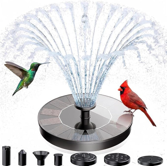 Solar Bird Bath Fountain Pump, 6.3" Mini Floating Solar Water Fountain with 6 Nozzles, Powered Water Feature for Outdoor Garden, Pond, Pool, Patio and Fish Tank, Birdbath Bubbler for Hummingbirds