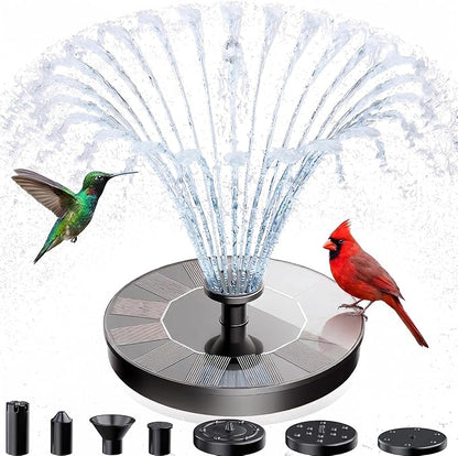 Solar Bird Bath Fountain Pump, 5.1" Mini Floating Solar Water Fountain with 6 Nozzles, Powered Water Feature for Outdoor Garden, Pond, Pool, Patio and Fish Tank, Birdbath Bubbler for Hummingbirds