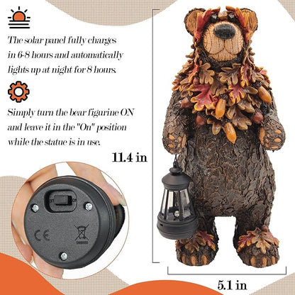 YMXYJM Solar Garden Statue Bear Figurine, Garden Art Outdoor Statues with Solar Lantern, Loving Bear for Patio, Balcony, Yard, Lawn, Unique Housewarming Gifts
