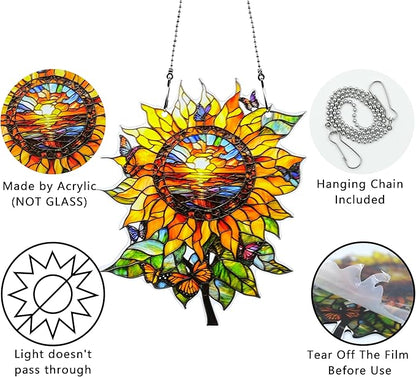Sunflower Butterfly Ornaments Colorful Window Hanging Decorations Home Wall Decor for Indoor Outdoor