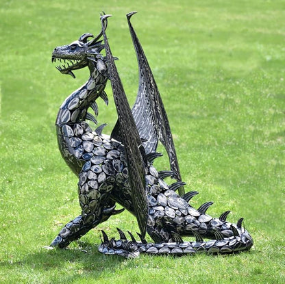 Zaer Ltd. 4.5ft Tall Large Metal Dragon Statue Decoration (for Outdoor or Indoor use) (Tail Laying on Side)