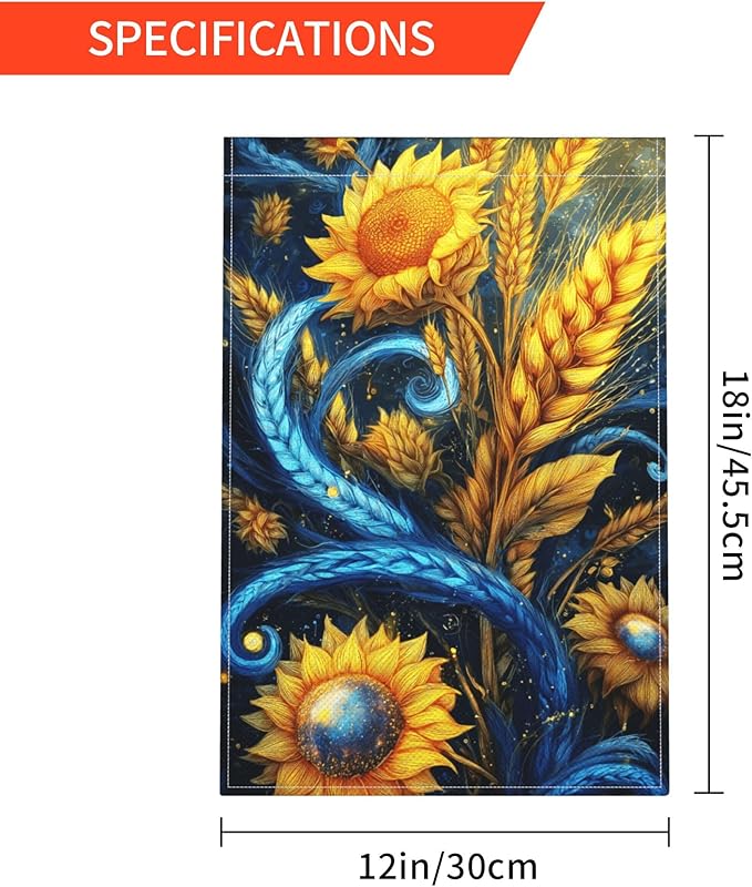 Wheat Ears Sunflower Garden Flag Seasonal Double Sided 12 x 18 Inch Small Yard Flag for Indoor Outdoor Decor Holiday All Seasons