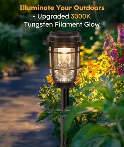 Vuees 4-Pack Solar Pathway Lights, Bright Auto Garden Lights Decor - Durable Landscape Lighting for Lawn, Patio, Walkway, Driveway, Housewarming Gift Ideas