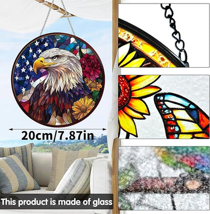 VAIIEYO Eagle Sun Catcher Stained Glass Window Hanging Ornament, Handmade Bird Sun Catcher Animal Decoration with Hooks for Window Garden Home, Mother's Day & Birthday Housewarming Gift (7.8 inch)