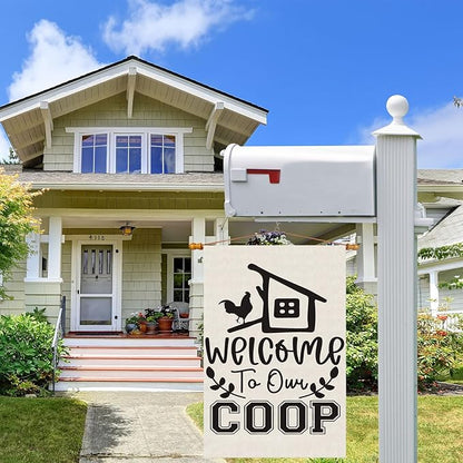 Black Chicken Welcome to Our Coop Garden Flag Farmhouse Yard Flag 12x18 Inch Double Sided Small Mini Yard Outdoor Outside Decoration
