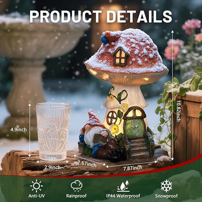 Solar Mushroom Statue Outdoor Decor,Gnome Reading Under Mushroom Figurine with LED Light, Fairy Garden Patio Lawn Yard Decor Christmas Housewarming Gifts for Women Mom Grandma