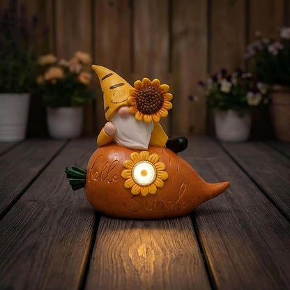 Garden Gnomes Outdoor, Solar Sunflower Gnome Garden Statue & Fairy Garden Accessories, Funny Garden Gnome Yard Ornaments & Lawn Statues, Resin Decor Gnomes Gifts for Women Mom