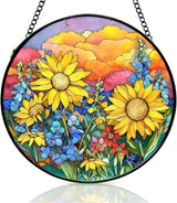 Stained Glass Window Hanging, Sunflower Sun Catchers Glass Panel, Suncatcher Window Decor 8", Birthday for Women Men Mom and Friend Colleague