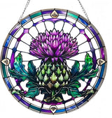 2 Pack Acrylic Thistle Window Hanging, 8in Scottish Symbol Stained - Style Decor, Suncatcher Ornament for Home Wall & Window, Ideal Gift for Celtic Culture Lover