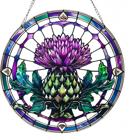 2 Pack Acrylic Thistle Window Hanging, 8in Scottish Symbol Stained - Style Decor, Suncatcher Ornament for Home Wall & Window, Ideal Gift for Celtic Culture Lover