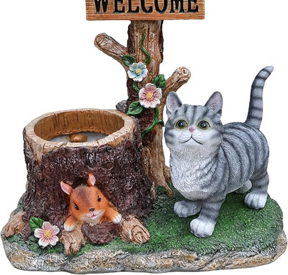 Solar Light Animal Outdoor Statue Planter with Welcome Sign, Resin Garden Sculpture Flower Pot for Patio Lawn Porch Yard Courtyard Decor, Weather-Resistant Decorative Figurine Accent (C)