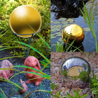 uxcell Gazing Ball 3 Inch 76mm Reflective Sphere Polished Hollow Ball, Stainless Steel Gazing Globe Mirror Ball for Home Garden Outdoor Decoration, Bright Yellow