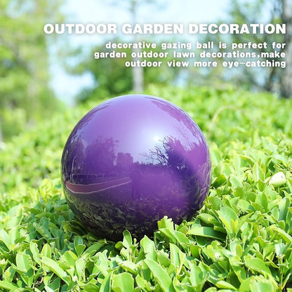 VCUTEKA Gazing Ball, 10" Stainless Steel Mirror Ball Reflective Garden Sphere, Gazing Globe for Home Garden Patio Lawn Outdoor and Indoor Decorative, Purple