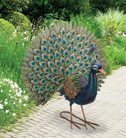 Regal Art & Gift Peacock Outdoor Statue, Decorative Garden Sculpture, Unique Metal Outdoor Figurine, Lawn Ornament Statue for Garden, Outdoor Sculpture for Yard, Wings Open, 25.25'L x9.75'W x 24.75'H