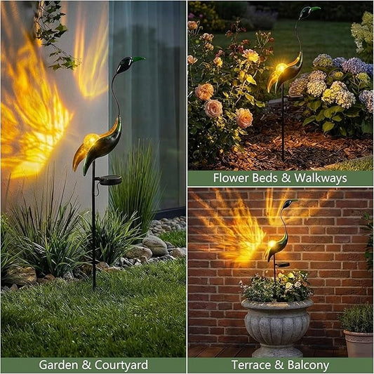 Solar Crane Garden Statue Light for Patio Yard Lawn Porch Outdoor Decorations Waterproof Metal Garden Sculpture, Solar Powered Housewarming Gifts, Mom Birthday Gifts