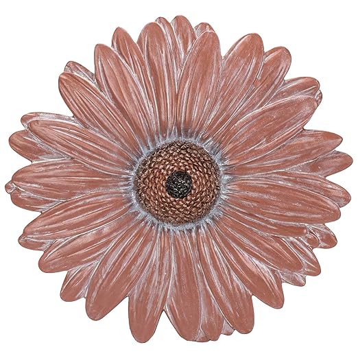 Magnolia Garden 12-Inch Antique Coral Daisy Decorative Stepping Stone – 3D Sculpted Resin Garden Walkway Tile – Weathered Terra Cotta Flower Outdoor Accent – Boho Chic Yard Decoration