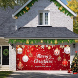 HOMETITUTE 13x6ft Christmas Garage Door Cover Merry Christmas and Happy New Year Backdrop Holiday Party Decorations Indoor Outdoor Wall Background Decor Festive Red Gold Ornament Scene Display