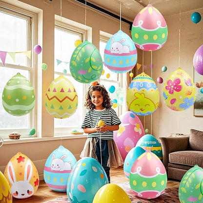 16 Packs 16 Inch Inflatable Easter Eggs Outdoor PVC Inflatable Hanging Eggs Blow Up Easter Egg for Egg Hunts Yard Garden Outdoor Decoration