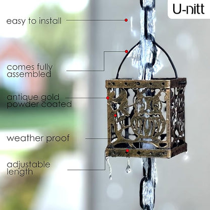 Rain Chain Water Collection for Gutters, Rainwater Catcher & Diverter, 8.5 FT Chains for Outside Garden, Antique Light Up Cups, Roof Downspout, Works with Heavy Rain, w/ Gutter Clip for Rainchains