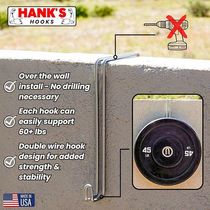 Over The Wall Heavy Duty Concrete Cinder Cement Block Wall Outdoor No Drill Fence Hooks Hangers - Extra Long Large Rafter Ladder Pool Equipment Pole Hangers for Planters Hoses Horse Tack Organization