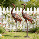 chisheen 2PCS Garden Crane Statues Outdoor Sculptures Metal Yard Art Statue for Garden Decoration Large Size Set of 2