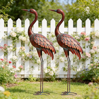 chisheen 2PCS Garden Crane Statues Outdoor Sculptures Metal Yard Art Statue for Garden Decoration Large Size Set of 2