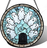 Stained Glass Window Hanging - Halloween Decorations Ghosts Tombstones Suncatcher for Doors Garden Indoor Spooky Funny Sun Catchers Gothic Decor Horror Gifts for Women Men Friend 6.3 in