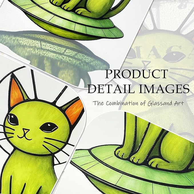 Cat Stained Glass Suncatcher Window, Hanging Sun Catchers Indoor Window, Suncatcher for Mom/Women (Alien Cat)