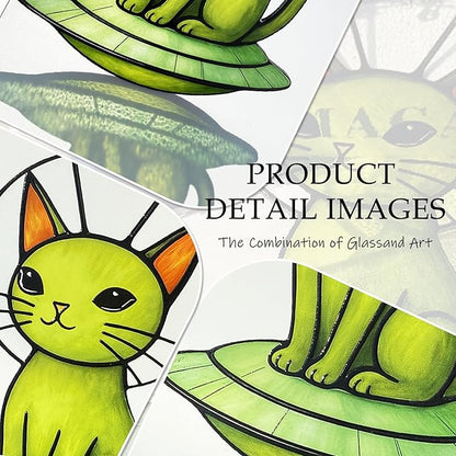 Cat Stained Glass Suncatcher Window, Hanging Sun Catchers Indoor Window, Suncatcher for Mom/Women (Alien Cat)