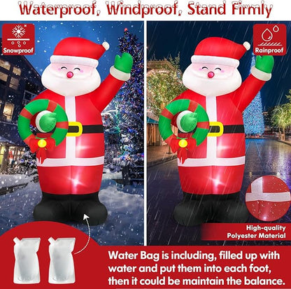 8 FT Huge Christmas Inflatables Santa Claus Holding Garland Outdoor Decorations, Build in LEDs & Tethers Stakes Giant Inflatable Santa Blow Up Yard Décor for Holiday Xmas Indoor Patio Lawn