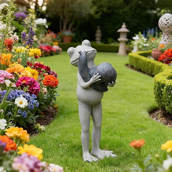Frog Snail Garden Statue Outdoor – Resin Decor Figurine for Yard Desk Frog Gifts for Women Figurines Pathway Outdoor Front Yard Decorations Outdoor 12 * 5 * 4